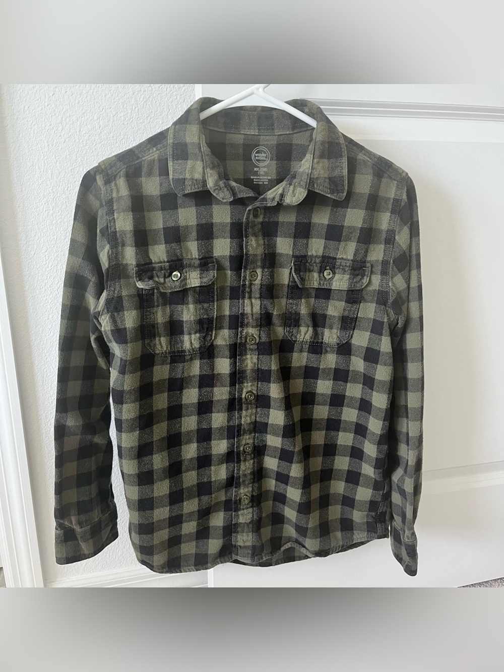 wonder nation Boys Olive Green and Black Plaid Button-Up Cotton Shirt